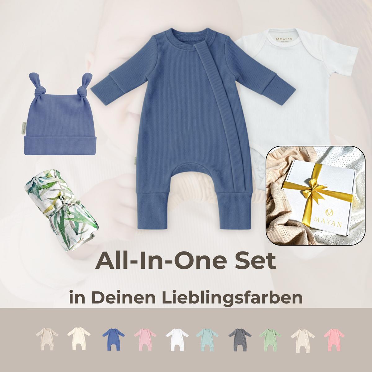 All-In-One SET als GESCHENK verpackt (Romper, Beanie, Body & Musselintuch)
