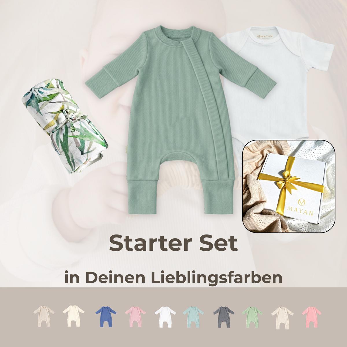 STARTER-SET als GESCHENK verpackt (Romper, Body, Musselintuch)